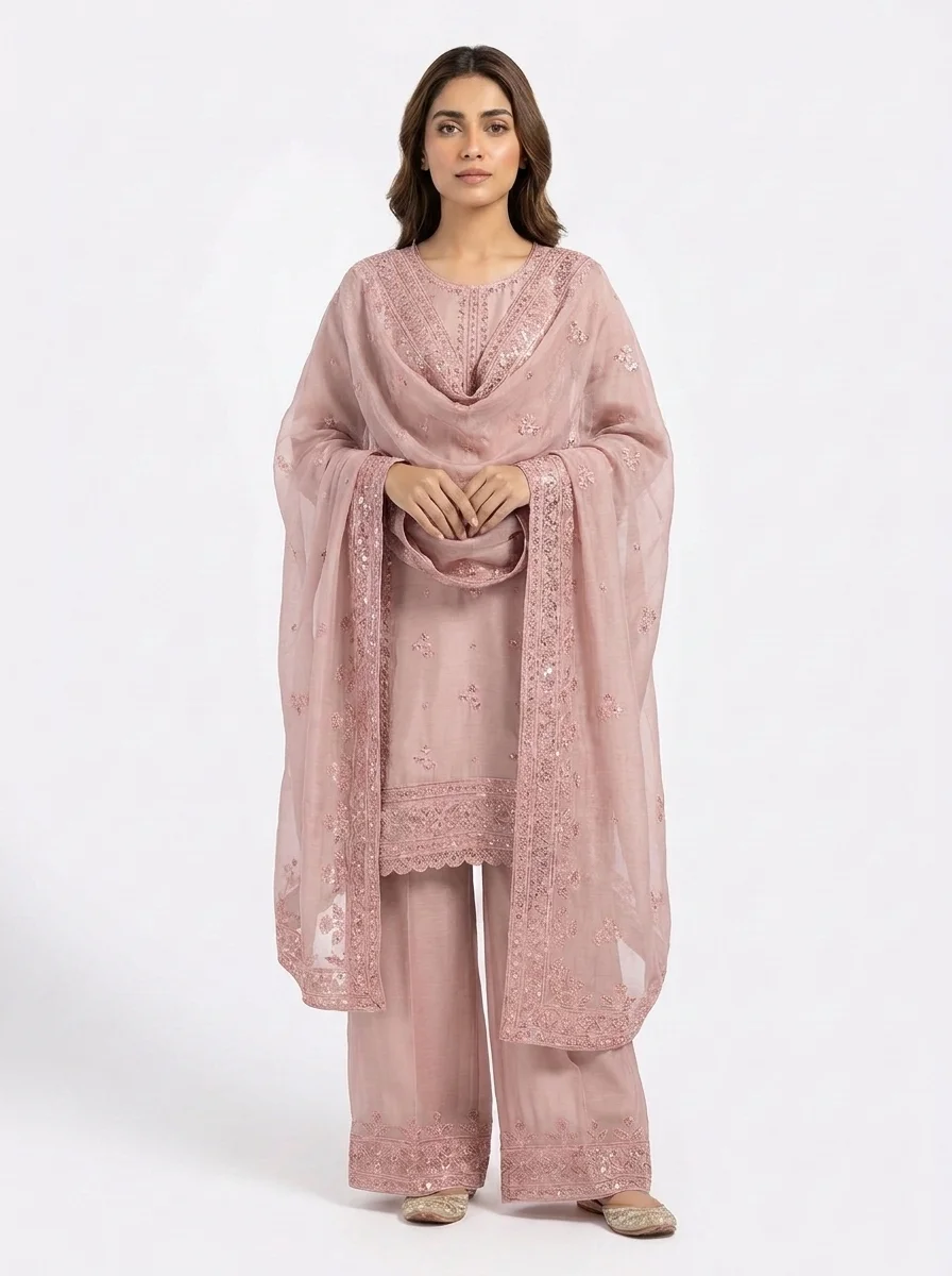 Blush Pink Embroidered Chiffon Suit