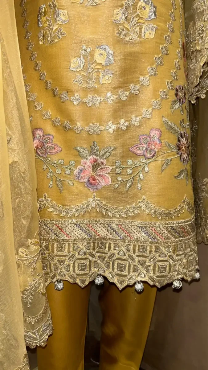 Yellow Embroidered 3 Piece