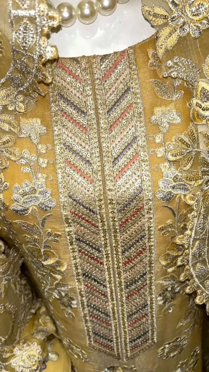 Yellow Embroidered 3 Piece