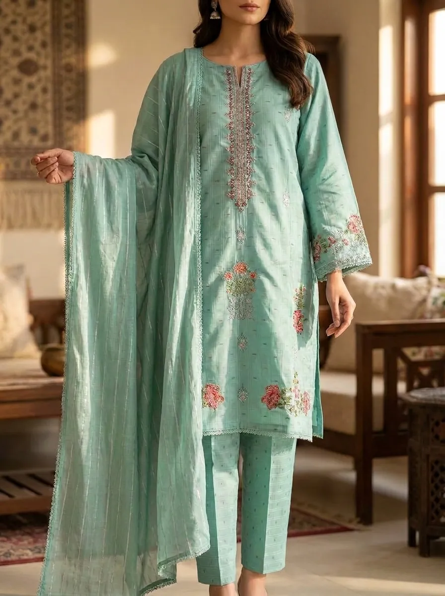 Embroidered Cotton 3-Piece Suit