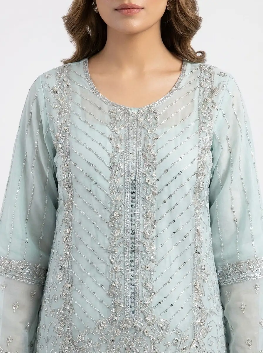 Mint Green Fully Embroidered Suit