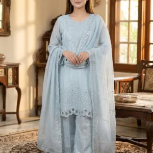 Powder Blue Embroidered 3-Piece Suit